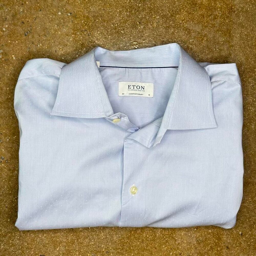 Eton Contemporary Dress Shirt Blue 46 18 Luxury European Button Up Mens